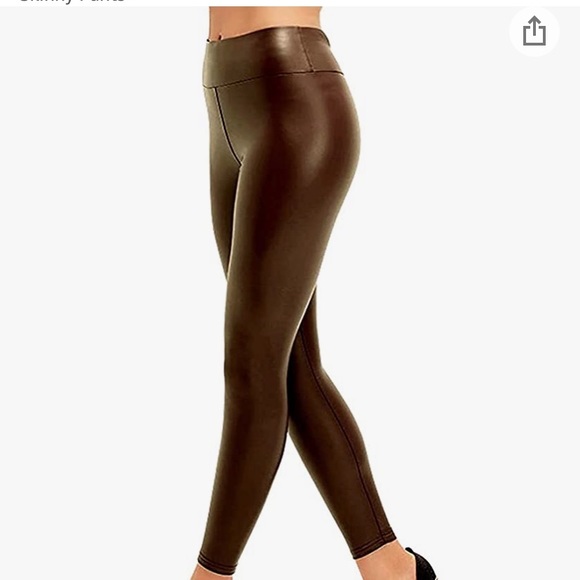BROWN FAUX LEATHER LEGGINGS SIZE SMALL/MEDIUM FIT! Brand new never worn! - Picture 3 of 5